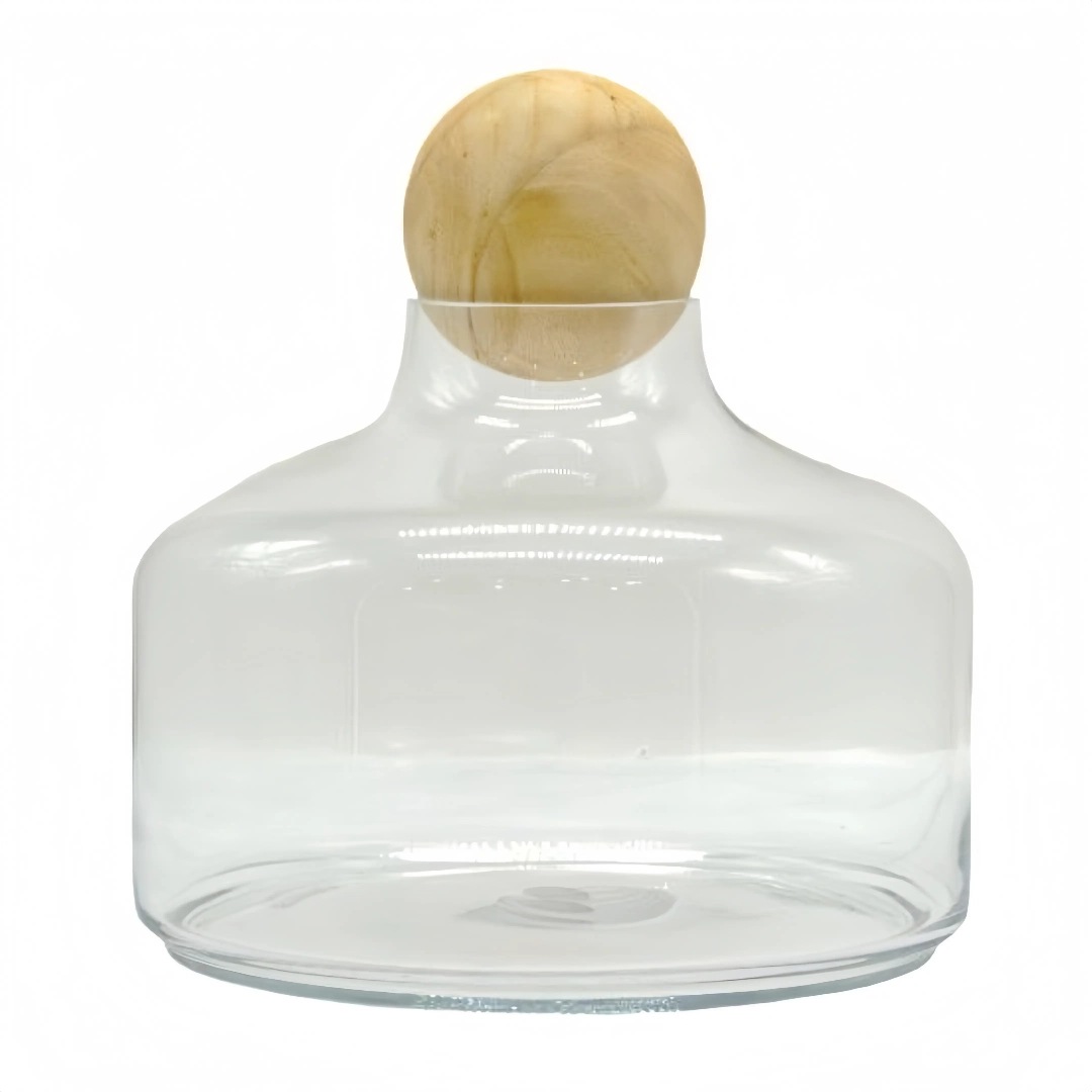 Clear Glass Top Opening Dome with Wood Ball and Base - Image 2