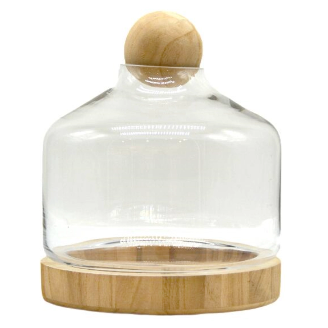 Clear Glass Top Opening Dome with Wood Ball and Base - Image 3