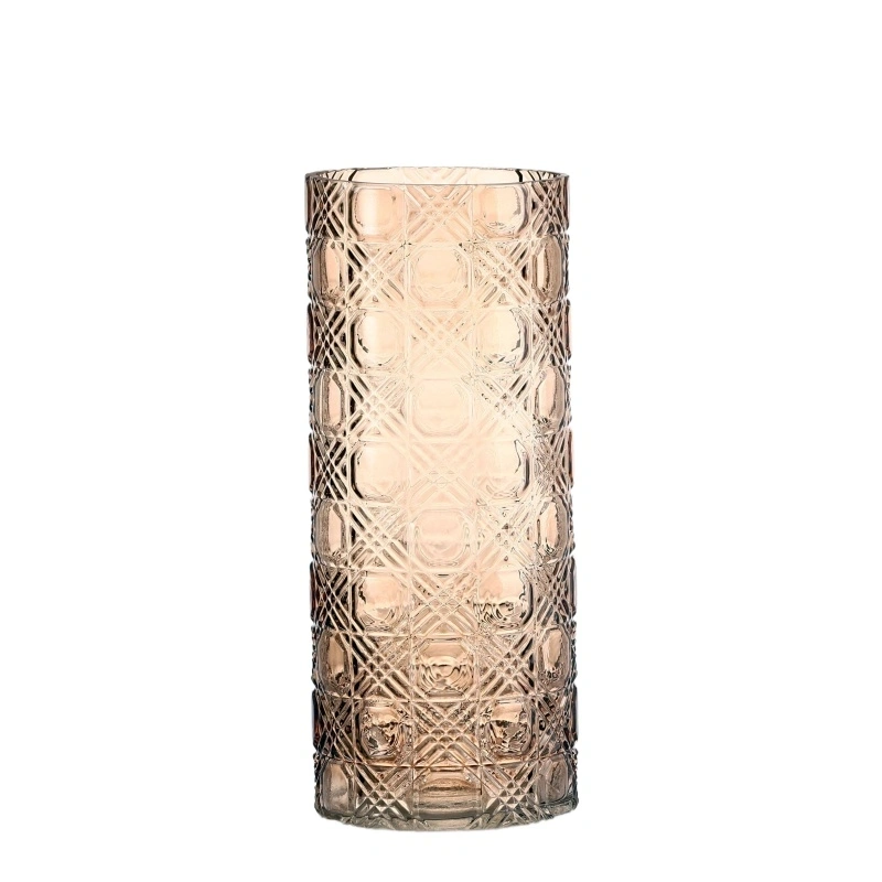 Amber Glass Cylinder With Diamond Texture