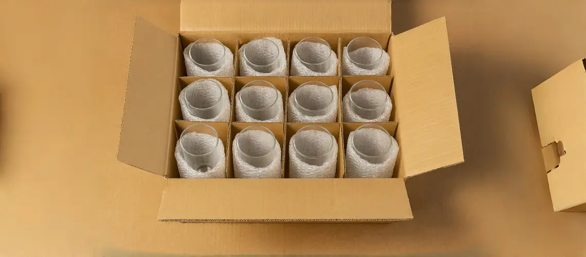 12 Glasses Individually Wrapped and Packed in Grid Compartments