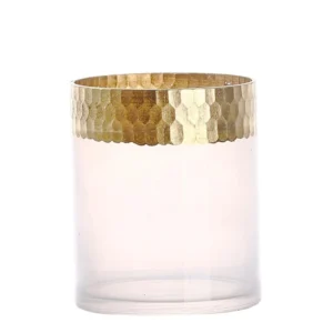 Clear Cylinder Glass Vase with Gold Honeycomb Metalic Base