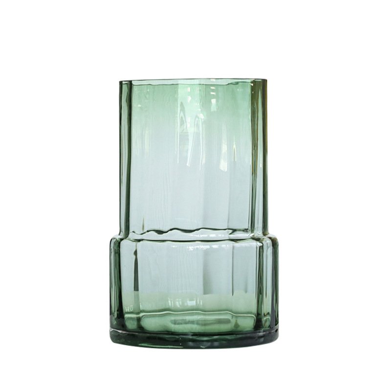 Red Ribbed Glass Cylinder Vase - Image 3