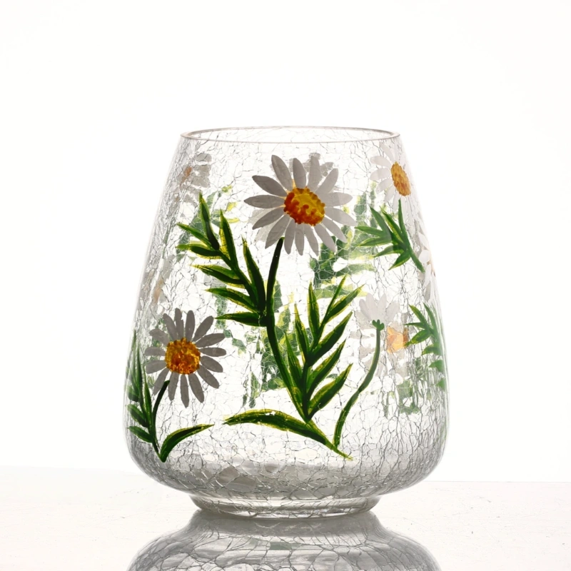 Hand Painted Wild Garden Flowers Decorative Yellow Glass Vase - Image 2