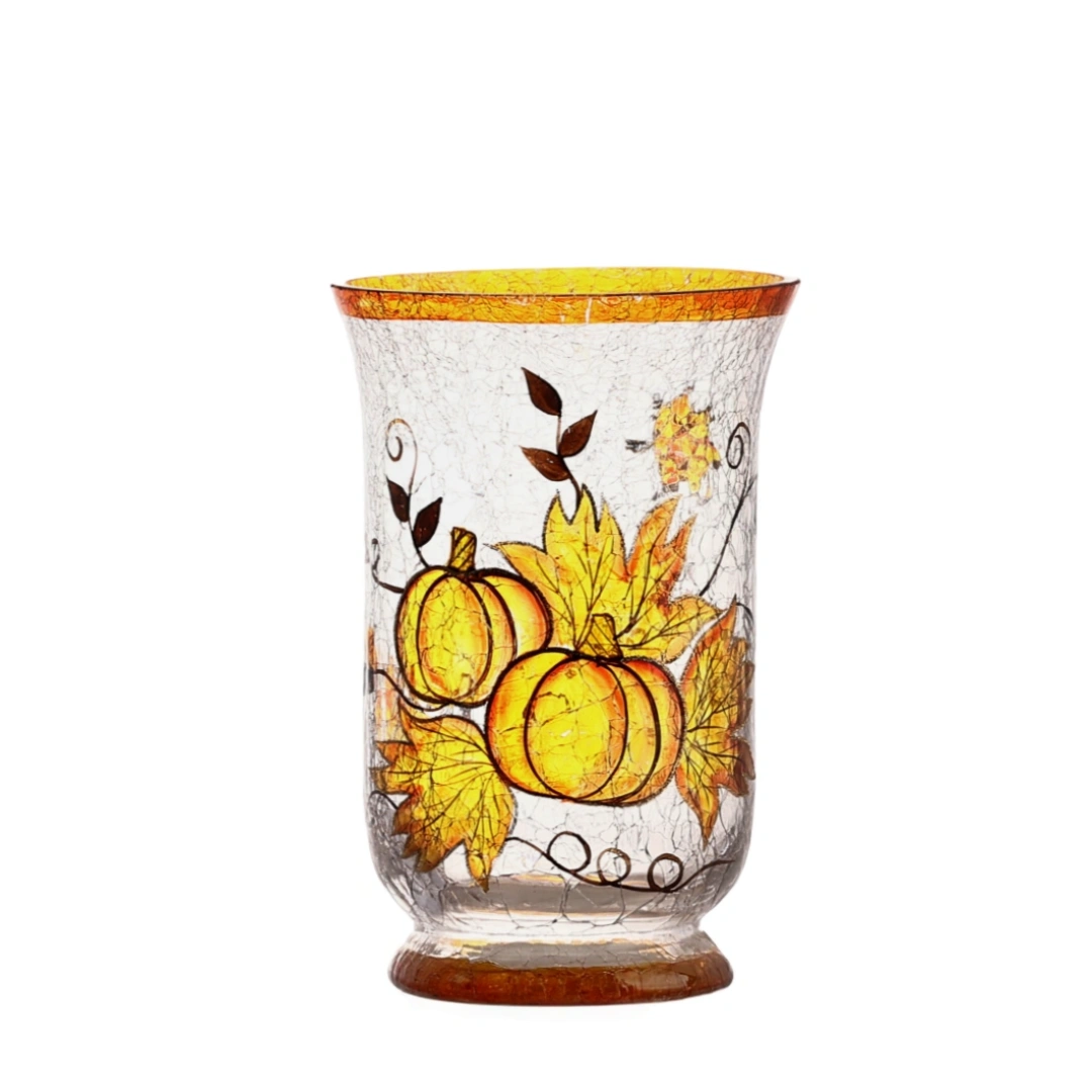 Hand Painted Wild Garden Flowers Decorative Yellow Glass Vase - Image 3