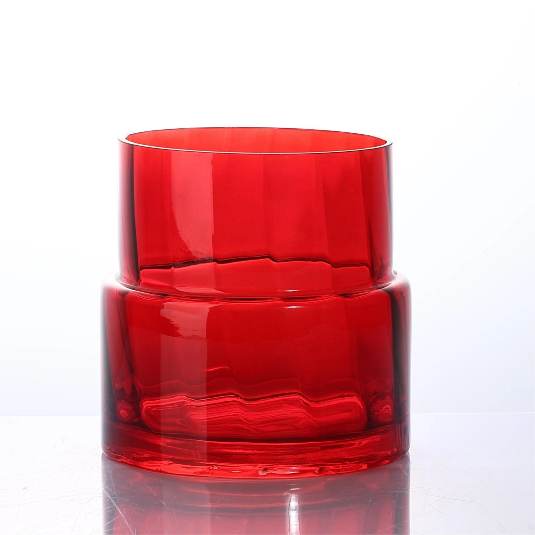 Red Ribbed Glass Candle Holder