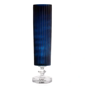 Deep Blue Ribbed Glass Vase