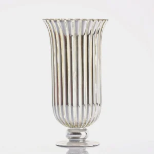 Ribbed Silver Glass Pedestal Hurricane