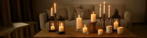 Stylish candle holders for home décor — glass, wood, and metal designs creating warm ambiance