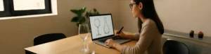 International buyer reviewing glassware designs on a laptop for wholesale sourcing