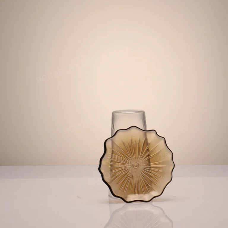honorliving glass amber flower-shaped glass coaster with etched pattern