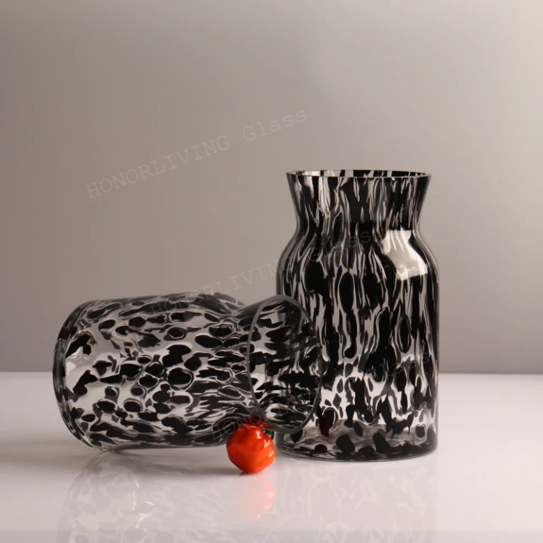 honorliving glass black and white marbled hand-blown glass vases