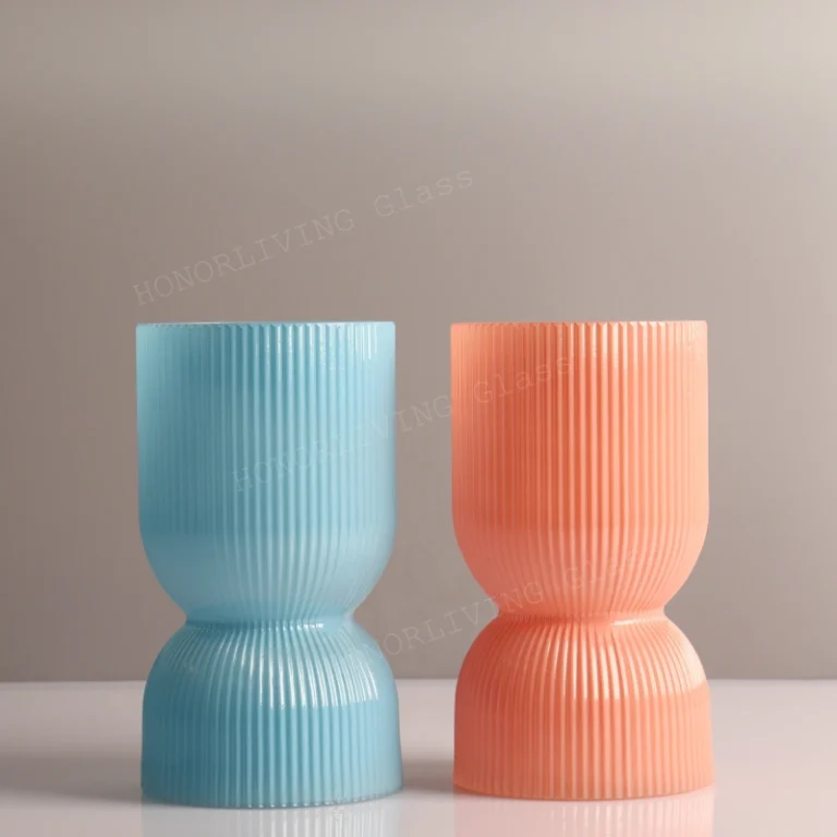 honorliving glass blue and peach ribbed hourglass glass vases