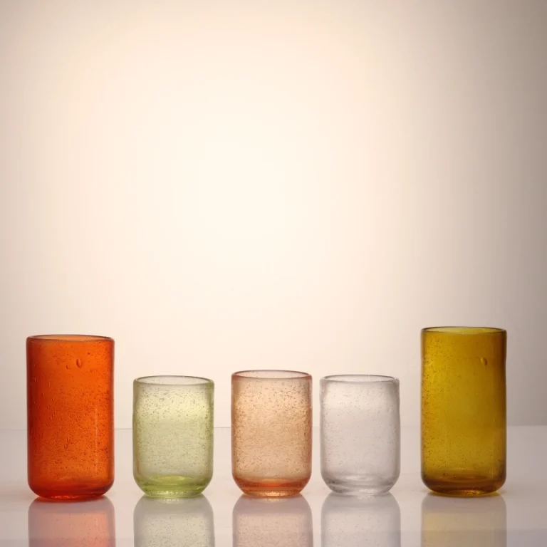 honorliving glass bubble textured tumblers in orange green amber clear