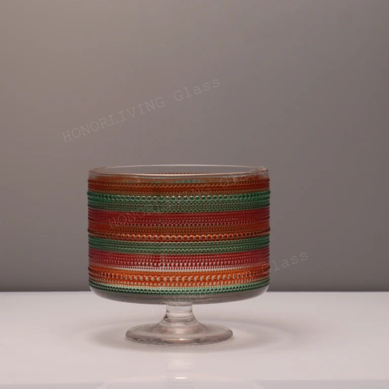 honorliving glass multicolor striped glass pedestal bowl with raised dots