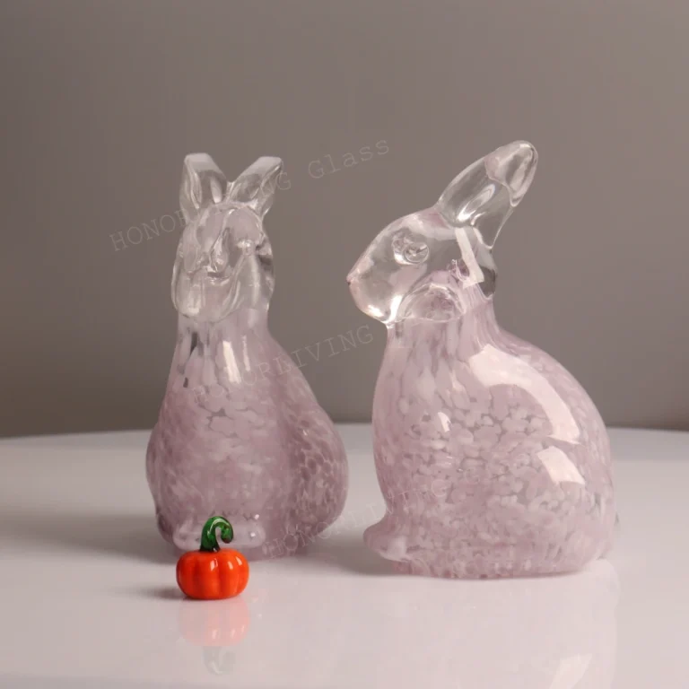honorliving glass pink hand-blown glass rabbit figurine with white speckles