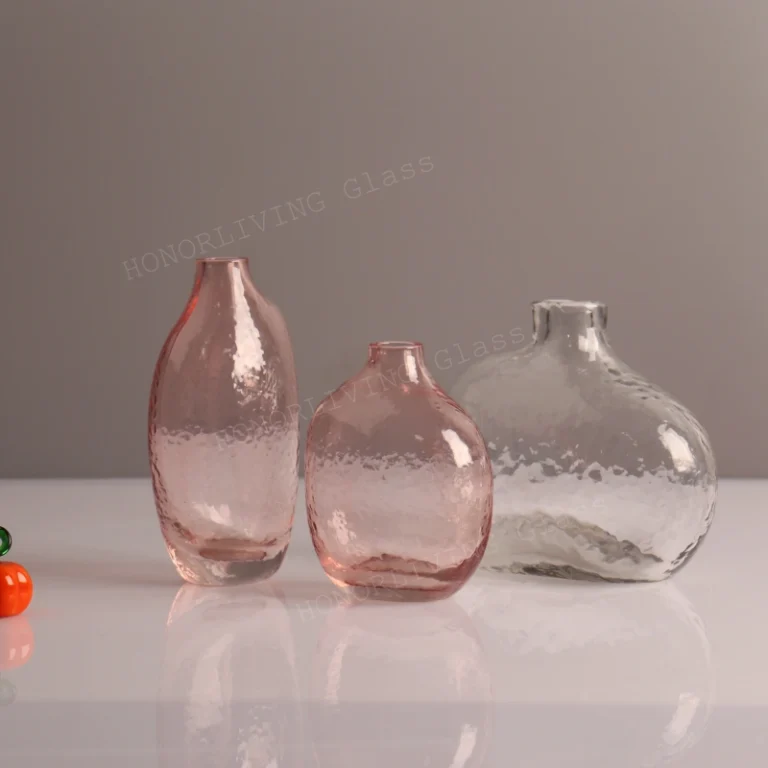 honorliving glass pink and clear hammered texture glass bud vases