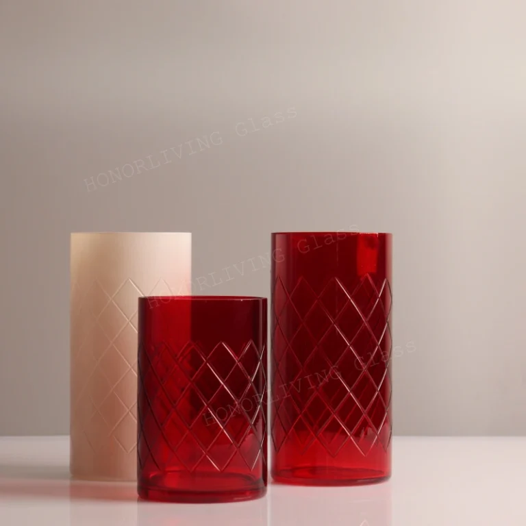 honorliving glass red and cream diamond-etched glass tumblers