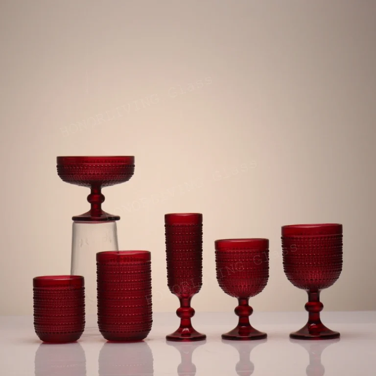 honorliving glass red hobnail textured glassware set with stems