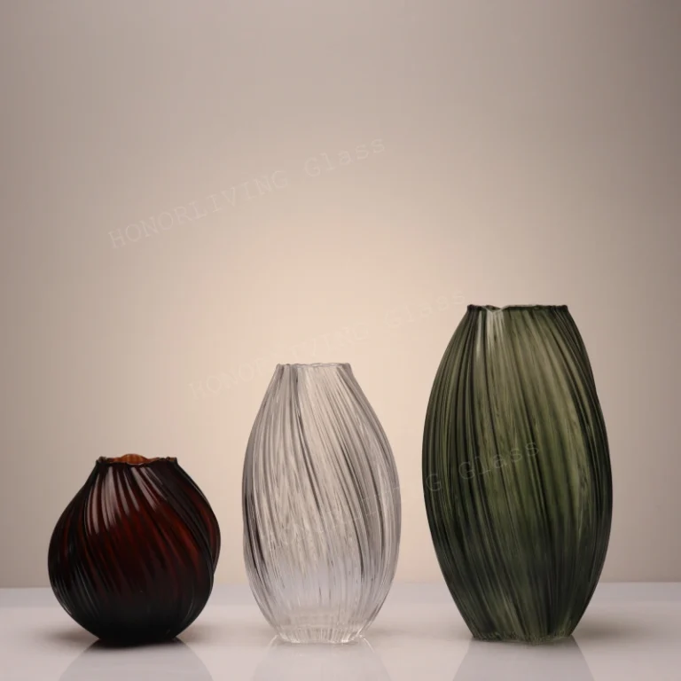 honorliving glass ribbed oval glass vases in amber clear and moss green
