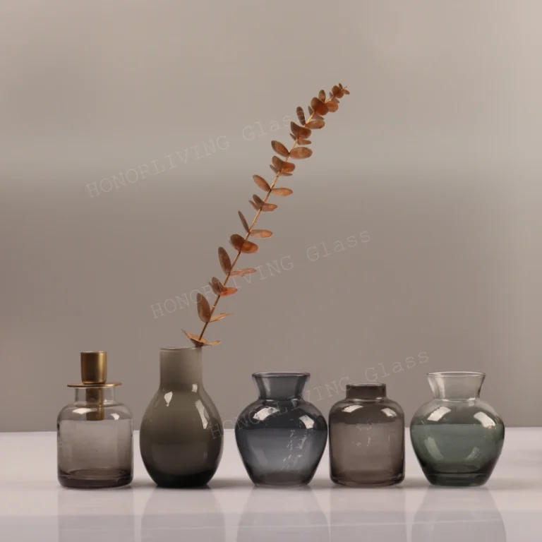 honorliving glass smoky gray glass bud vase set with eucalyptus