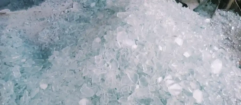 Recycled glass fragments ready for remelting at a glass factory