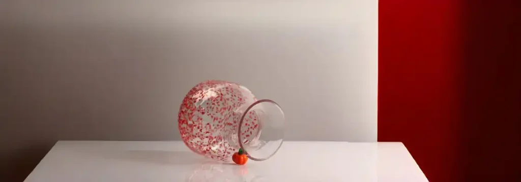 Red Dot Glass Vase, modern decorative glass vase with a vibrant red dot design