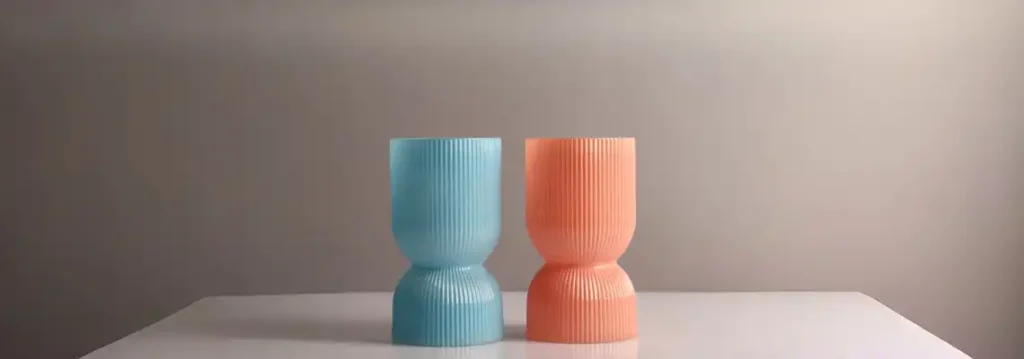 Ribbed Blue and Orange Glass Vase, hand-blown decorative vase with textured ribbed design in vibrant blue and orange hues