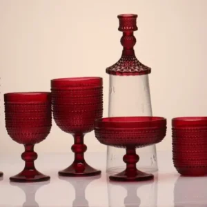 Colored glass vases and glassware in ruby red