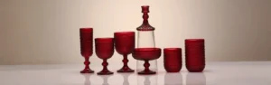 Colored glass vases and glassware in ruby red